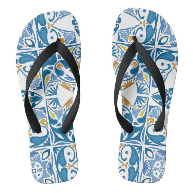 Portuguese Tile Pattern Flip Flops (Footbed)