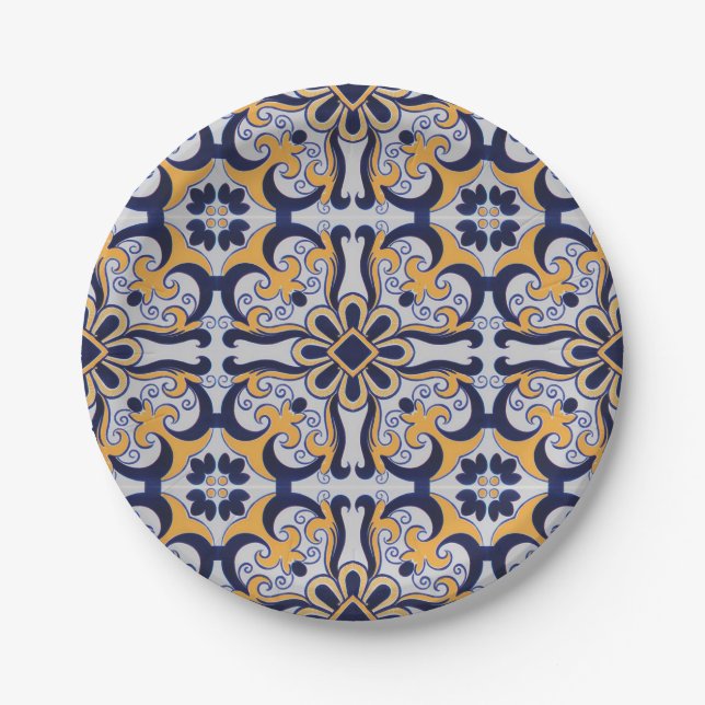 Portuguese tile pattern paper plate (Front)