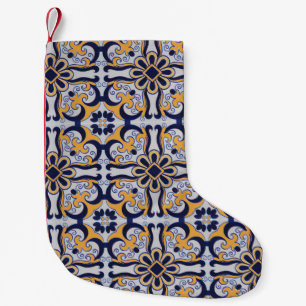 Portuguese tile pattern small christmas stocking