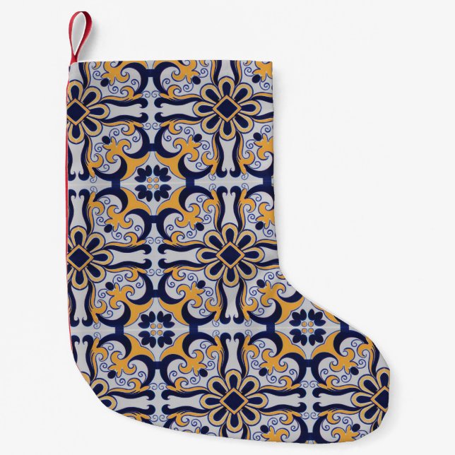 Portuguese tile pattern small christmas stocking (Front)