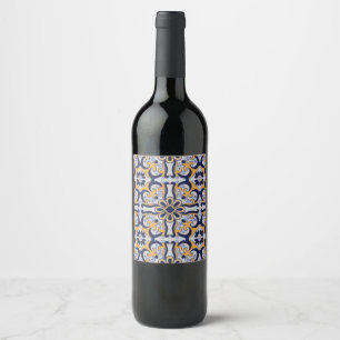 Portuguese tile pattern wine label