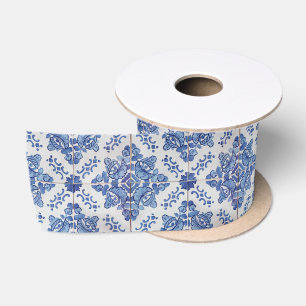 Portuguese Tile Satin Ribbon, 2 Yard Spool Ribbon