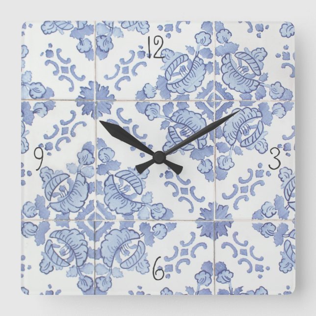 Portuguese Tile Square Wall Clock (Front)