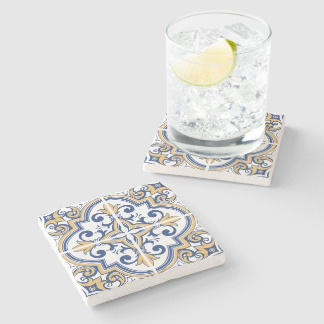 Portuguese tiles 1 stone coaster (Side)