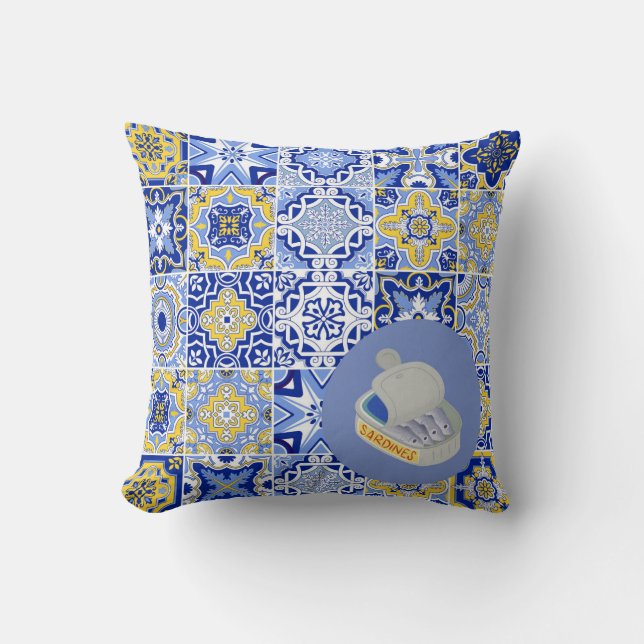 Portuguese Tiles and Sardines Cushion (Front)