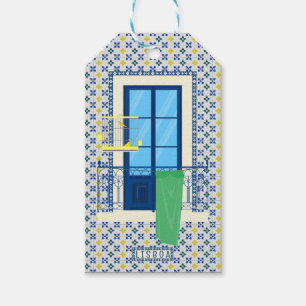 Portuguese tiles and window balcony with bird gift tags
