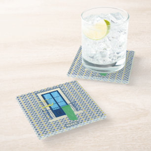 Portuguese tiles and window balcony with bird glass coaster