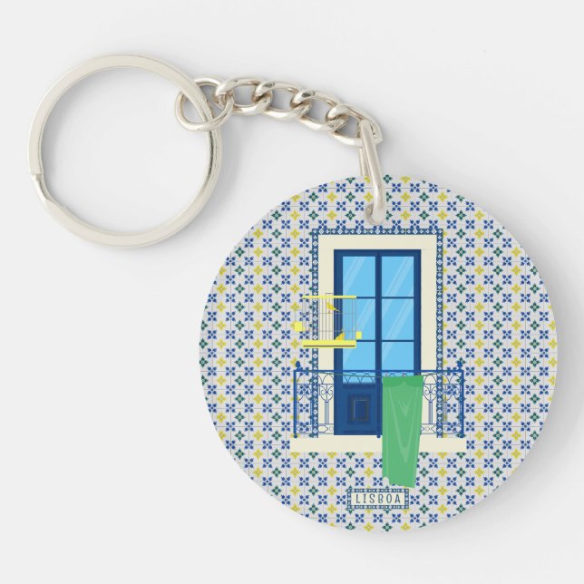 Portuguese tiles and window balcony with bird key ring (Front)