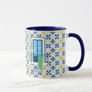 Portuguese tiles and window balcony with bird mug
