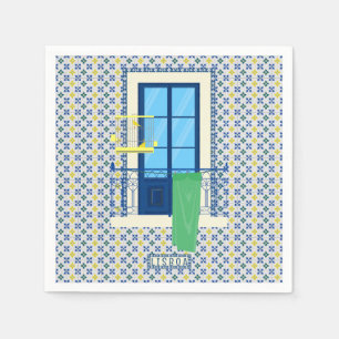 Portuguese tiles and window balcony with bird napkin