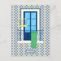 Portuguese tiles and window balcony with bird