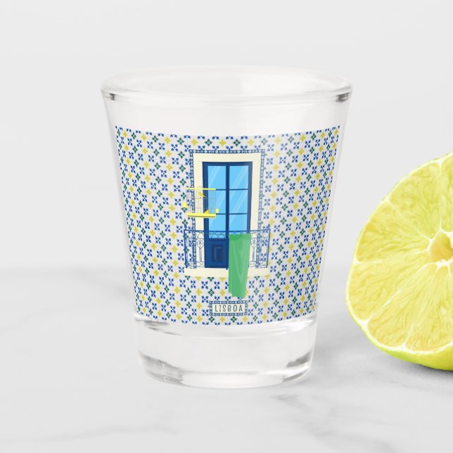 Portuguese tiles and window balcony with bird shot glass (Front)