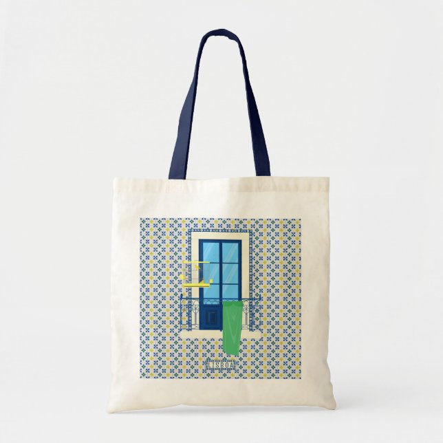 Portuguese tiles and window balcony with bird tote bag (Front)