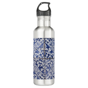 Portuguese Tiles - Azulejo Blue and White Floral 710 Ml Water Bottle