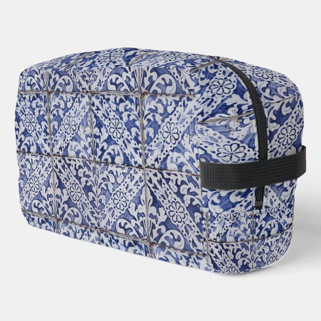Portuguese Tiles - Azulejo Blue and White Floral Dopp Kit (Left Corner)