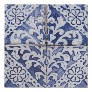 Portuguese Tiles - Azulejo Blue and White Floral Faux Canvas Print