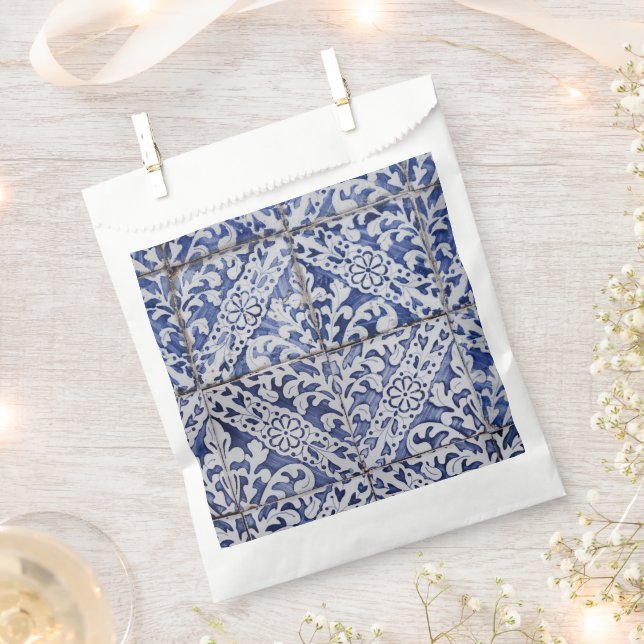 Portuguese Tiles - Azulejo Blue and White Floral Favour Bags (Clipped)