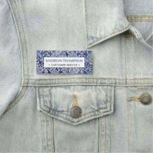 Portuguese Tiles - Azulejo Blue and White Floral   Name Tag
