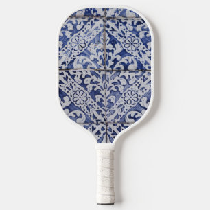 Portuguese Tiles - Azulejo Blue and White Floral Pickleball Paddle