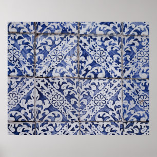 Portuguese Tiles - Azulejo Blue and White Floral Poster