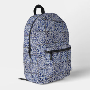 Portuguese Tiles - Azulejo Blue and White Floral Printed Backpack