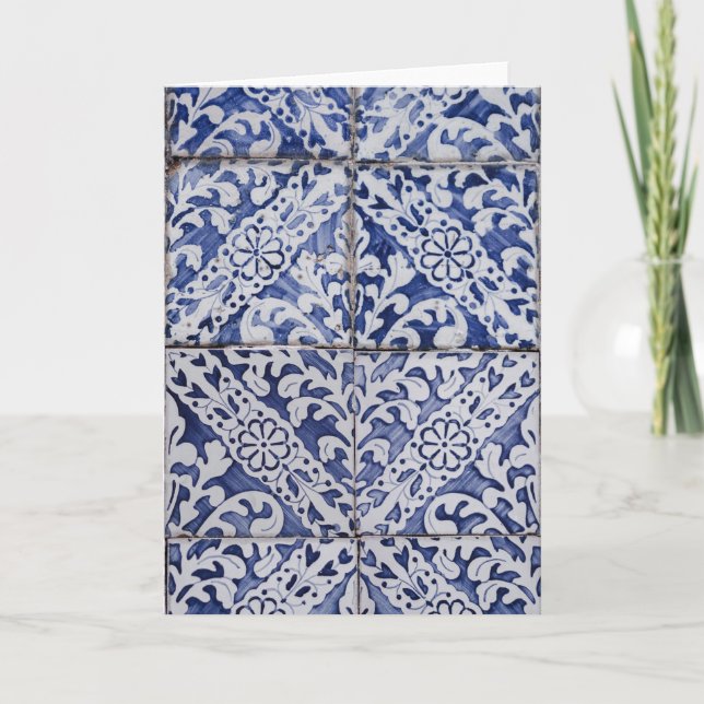 Portuguese Tiles - Azulejo Blue and White Floral Thank You Card (Front)