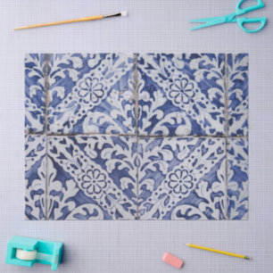 Portuguese Tiles - Azulejo Blue and White Floral Tissue Paper