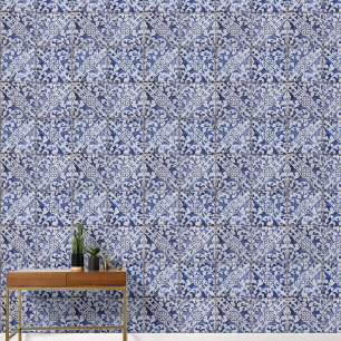 Portuguese Tiles - Azulejo Blue and White Floral Wallpaper