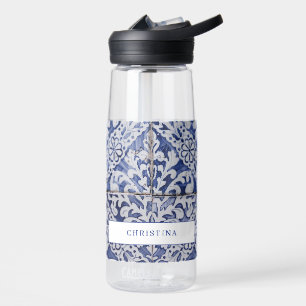 Portuguese Tiles - Azulejo Blue and White Floral Water Bottle
