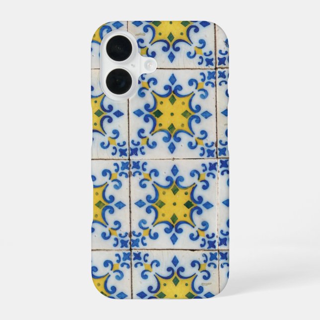 Portuguese Tiles - Azulejo Blue and Yellow Pattern iPhone 16 Case (Back)