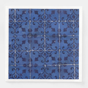 Portuguese Tiles - Azulejo Blue Floral Leaf Design Napkin