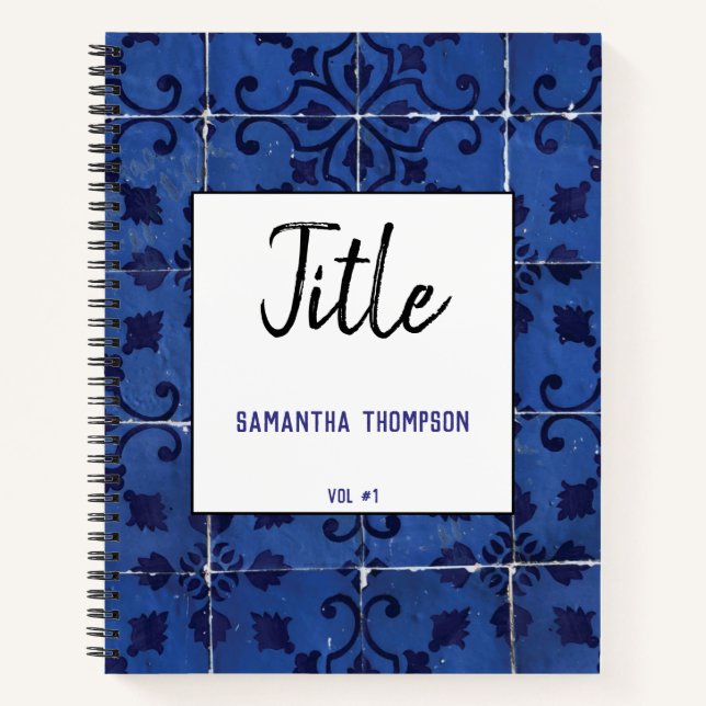 Portuguese Tiles Azulejo Blue Floral Leaf  Notebook (Front)