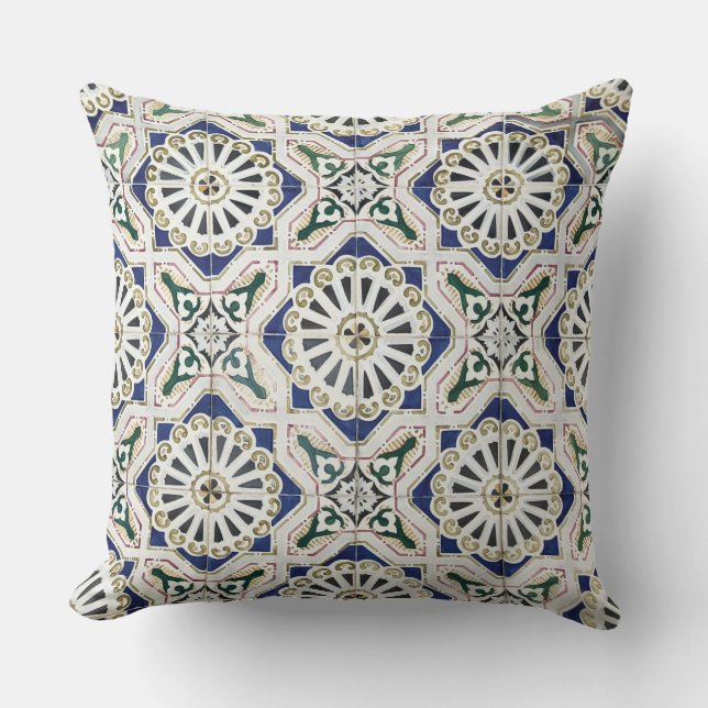 Portuguese Tiles - Azulejo Colourful Geometric Cushion (Front)