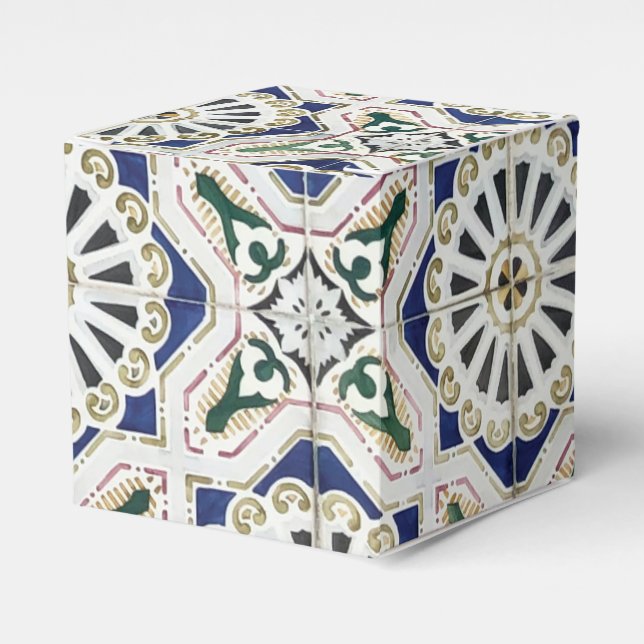 Portuguese Tiles - Azulejo Colourful Geometric Favour Box (Front Side)