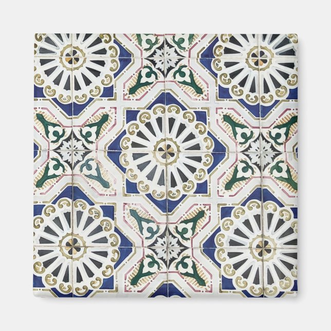 Portuguese Tiles - Azulejo Colourful Geometric Magnet (Front)