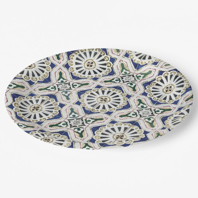 Portuguese Tiles - Azulejo Colourful Geometric Paper Plate (Angled)