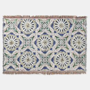 Portuguese Tiles - Azulejo Colourful Geometric Throw Blanket
