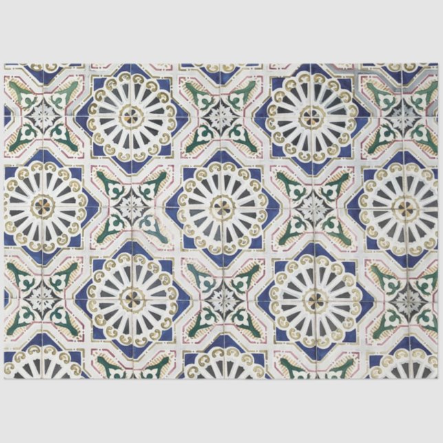 Portuguese Tiles - Azulejo Colourful Geometric Tissue Paper (Front)