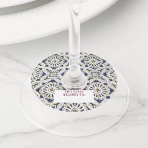Portuguese Tiles - Azulejo Colourful Geometric Wine Glass Tag