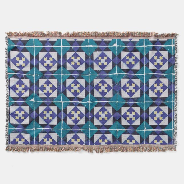Portuguese Tiles - Azulejo Diamond Geometric Throw Blanket (Front)
