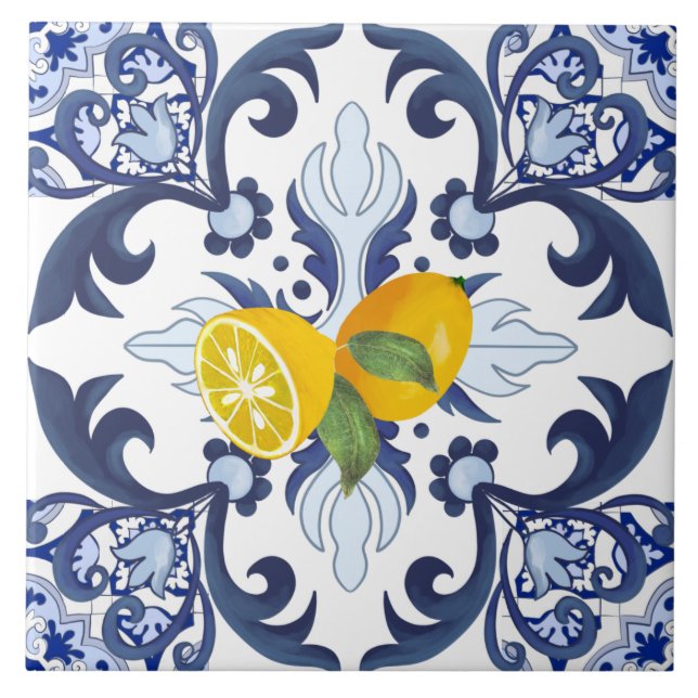 Portuguese tiles,azulejo,lemons,citrus  tile (Front)