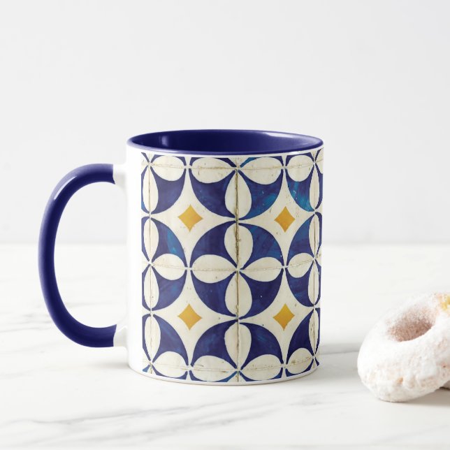 Portuguese Tiles - Azulejo Pattern Design Mug (With Donut)