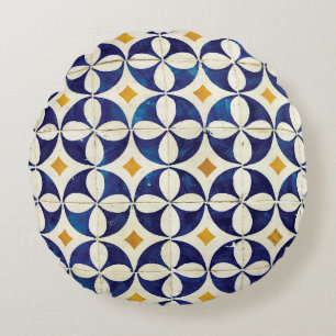 Portuguese Tiles - Azulejo Pattern Design Round Cushion