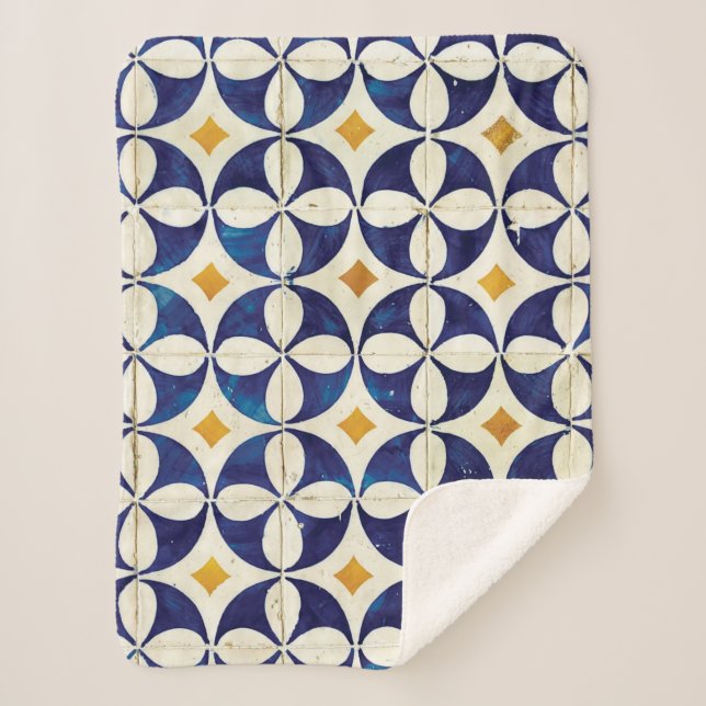 Portuguese Tiles - Azulejo Pattern Design Sherpa Blanket (Front)