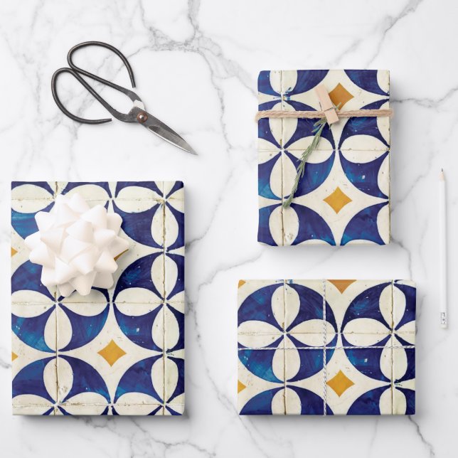 Portuguese Tiles - Azulejo Pattern Design Wrapping Paper Sheet (Front)