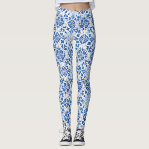 Portuguese tiles Azulejo Pattern Yoga Pants Blue