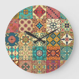 Portuguese tiles: Azulejo style seamless pattern. Large Clock