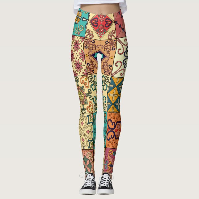 Portuguese tiles: Azulejo style seamless pattern. Leggings (Front)