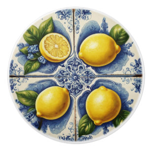 Portuguese Tiles Azulejos Lemons Vintage Blue   Ceramic Knob