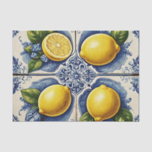 Portuguese Tiles Azulejos Lemons Vintage Blue Tissue Paper